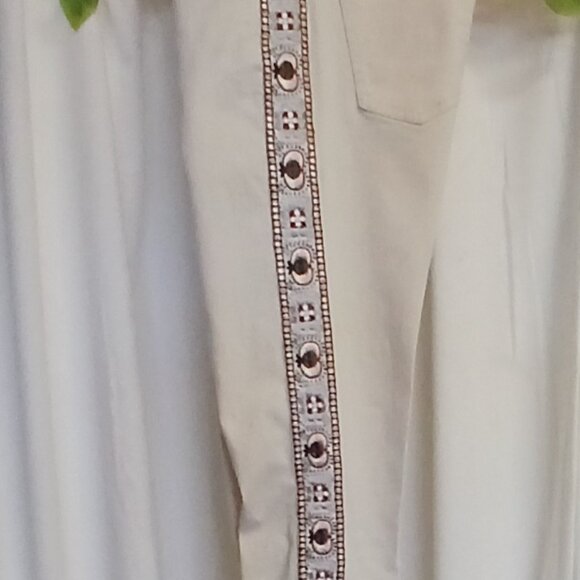 Tory Burch Cream Jeans with Embroidered Accents Size 26 - Picture 9 of 12